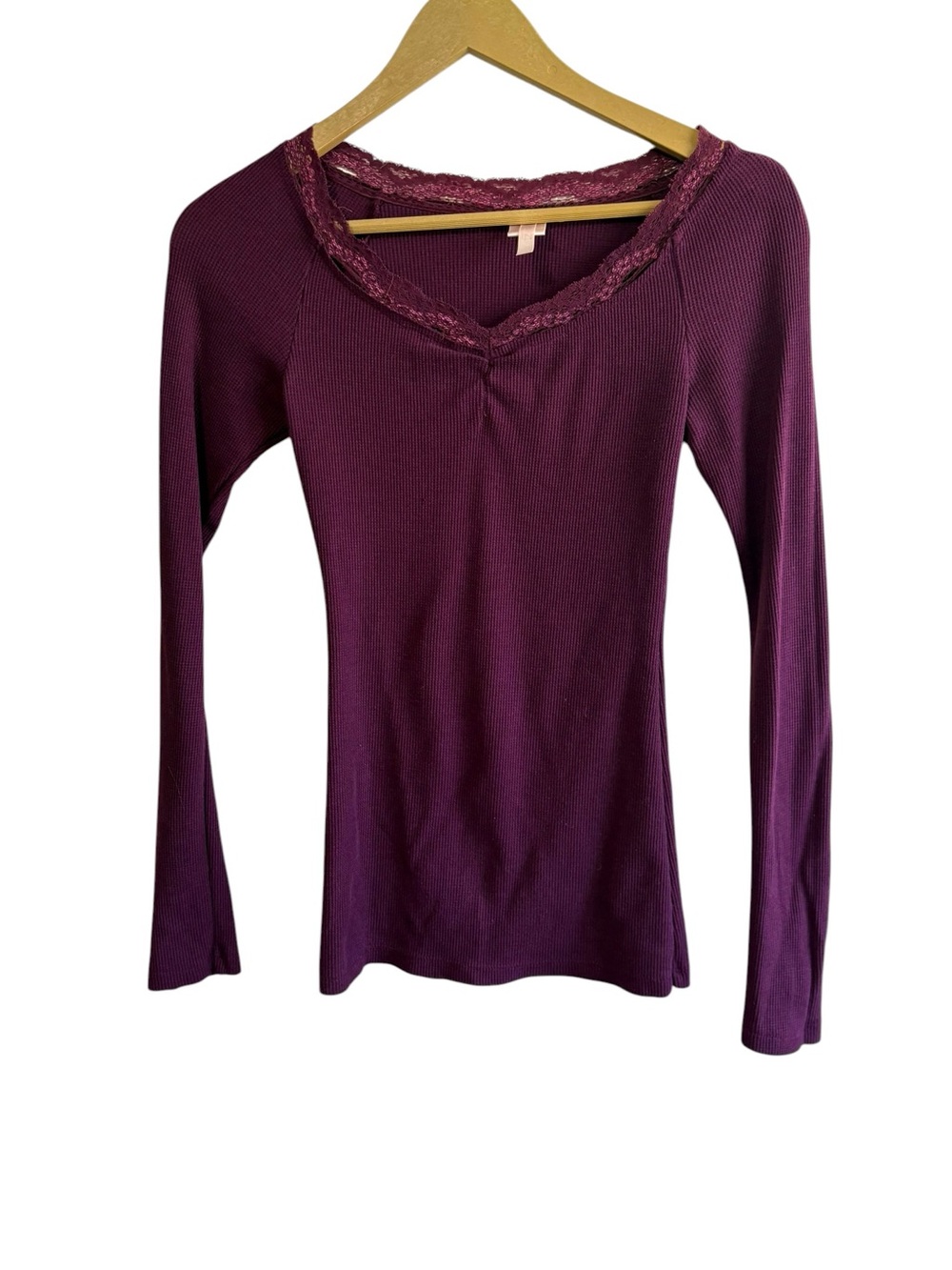Vintage Y2K Size Medium Burgundy Lace Trim Thermal Top Elena Gilbert Bella Swan